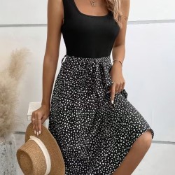 Kadın Askılı Yuvarlak Yakalı üst Viskon Alt Süprem Kısa Elbise , 32543