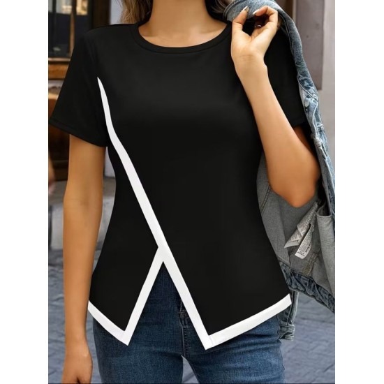 Kadın Kısa Kollu Bisiklet Yaka Viskon Bluz , 32558