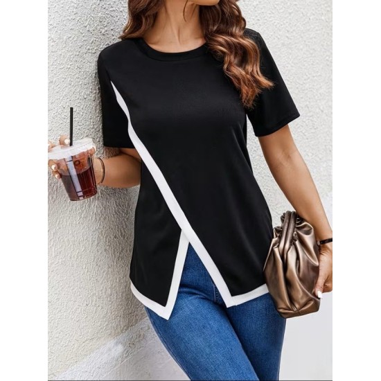 Kadın Kısa Kollu Bisiklet Yaka Viskon Bluz , 32558