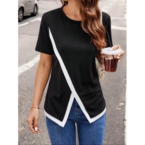 Kadın Kısa Kollu Bisiklet Yaka Viskon Bluz , 32558