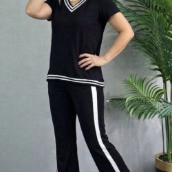 Kadın Kısa Kollu V Yakalı Viskon Iki Iplik Bluz Ve Pantolon Ikili Takım , 32557 Kadın Kısa Kollu V Yakalı Viskon Iki Iplik Bluz Ve Pantolon Ikili Takım , 32557