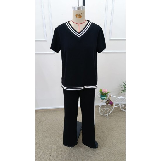 Kadın Kısa Kollu V Yakalı Viskon Iki Iplik Bluz Ve Pantolon Ikili Takım , 32557 Kadın Kısa Kollu V Yakalı Viskon Iki Iplik Bluz Ve Pantolon Ikili Takım , 32557