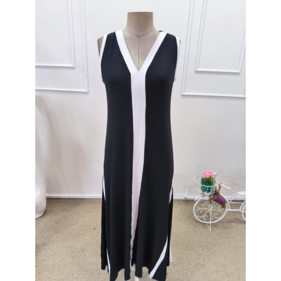 Kadın Askılı V Yakalı çift Renk şeritli önden Yırtmaçlı Uzun Viskon Elbise , 32556 Kadın Askılı V Yakalı çift Renk şeritli önden Yırtmaçlı Uzun Viskon Elbise , 32556