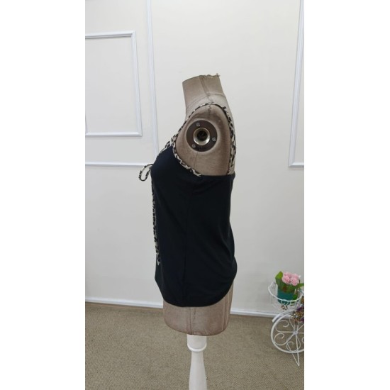 Kadın Ip Askılı Göğüsten Bağcıklı Leopar Desen Detaylı Viskon Bluz , 32566