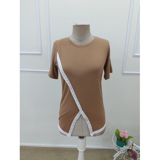 Kadın Kısa Kollu Bisiklet Yaka Viskon Bluz , 32561