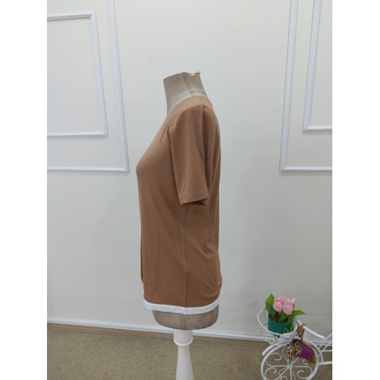 Kadın Kısa Kollu Bisiklet Yaka Viskon Bluz , 32561