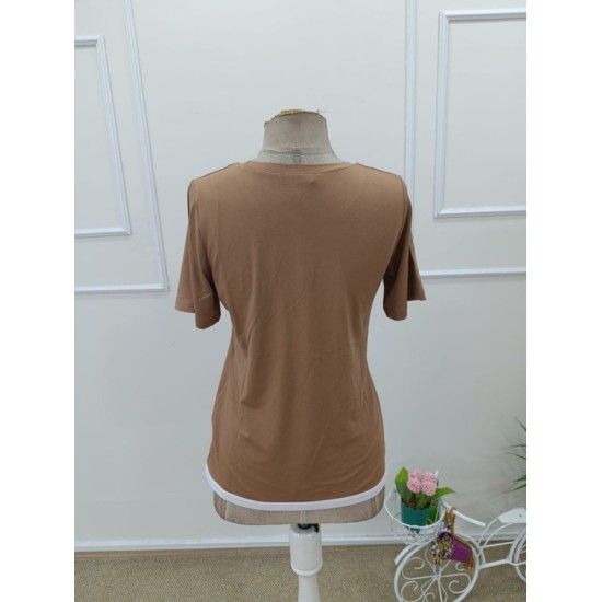 Kadın Kısa Kollu Bisiklet Yaka Viskon Bluz , 32561