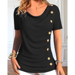 Kadın Kısa Kollu Degaje Yaka Düğme Detay Viskon Bluz, 32567
