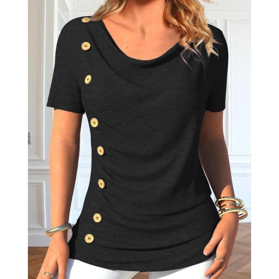 Kadın Kısa Kollu Degaje Yaka Düğme Detay Viskon Bluz, 32567 Kadın Kısa Kollu Degaje Yaka Düğme Detay Viskon Bluz, 32567