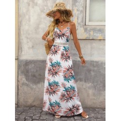 Kadın Ip Askılı V Yakalı Beli Dantelli Uzun Süprem Elbise , 32575