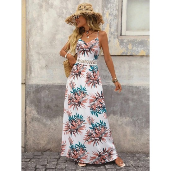 Kadın Ip Askılı V Yakalı Beli Dantelli Uzun Süprem Elbise , 32575