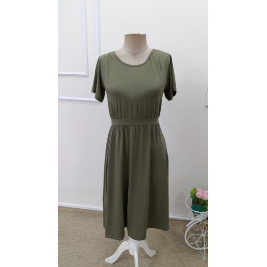 Kadın Kısa Kollu Yuvarlak Yaka Arkadan Düğmeli Viskon Midi Elbise, 32574 Kadın Kısa Kollu Yuvarlak Yaka Arkadan Düğmeli Viskon Midi Elbise, 32574