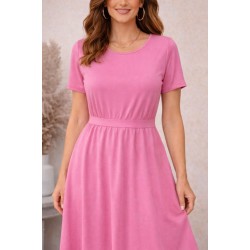 Kadın Kısa Kollu Yuvarlak Yaka Arkadan Düğmeli Viskon Midi Elbise, 32573 Kadın Kısa Kollu Yuvarlak Yaka Arkadan Düğmeli Viskon Midi Elbise, 32573