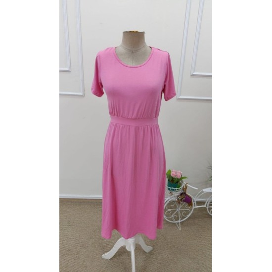 Kadın Kısa Kollu Yuvarlak Yaka Arkadan Düğmeli Viskon Midi Elbise, 32573