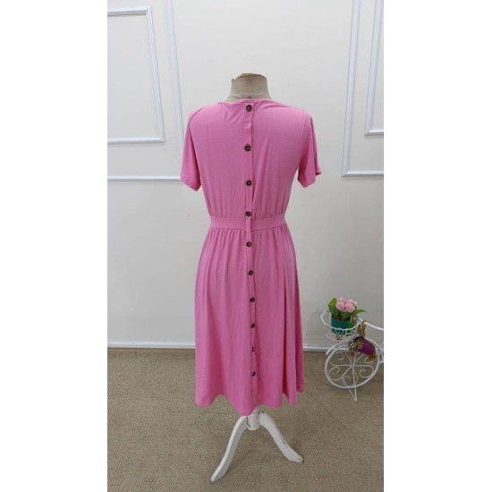 Kadın Kısa Kollu Yuvarlak Yaka Arkadan Düğmeli Viskon Midi Elbise, 32573