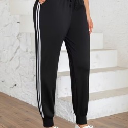 Kadın Yüksek Bel Yanı şerit Detaylı Viskon Iki Iplik Eşofman Altı, 32580