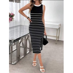 Kadın Askılı Yuvarlak Yaka şerit Detaylı Yırtmaçlı Midi Triko Elbise , 32579 Kadın Askılı Yuvarlak Yaka şerit Detaylı Yırtmaçlı Midi Triko Elbise , 32579