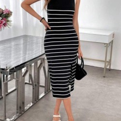 Kadın Askılı Yuvarlak Yaka şerit Detaylı Yırtmaçlı Midi Triko Elbise , 32579 Kadın Askılı Yuvarlak Yaka şerit Detaylı Yırtmaçlı Midi Triko Elbise , 32579