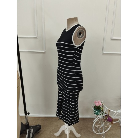 Kadın Askılı Yuvarlak Yaka şerit Detaylı Yırtmaçlı Midi Triko Elbise , 32579