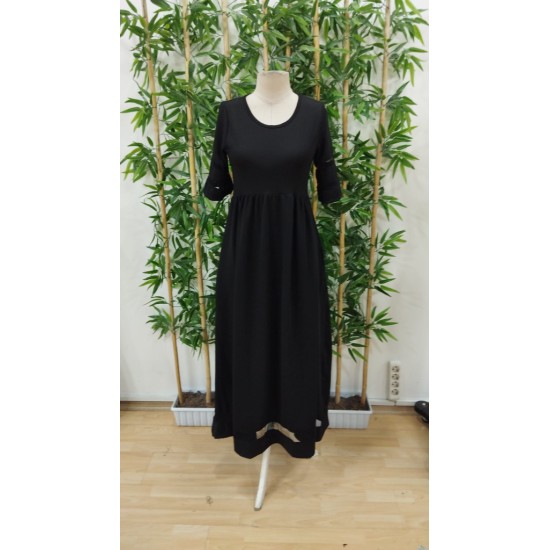 Kadın Kısa Kollu Bisiklet Yaka Tül Detaylı Janjan Krep Maksi Elbise, 32585 Kadın Kısa Kollu Bisiklet Yaka Tül Detaylı Janjan Krep Maksi Elbise, 32585