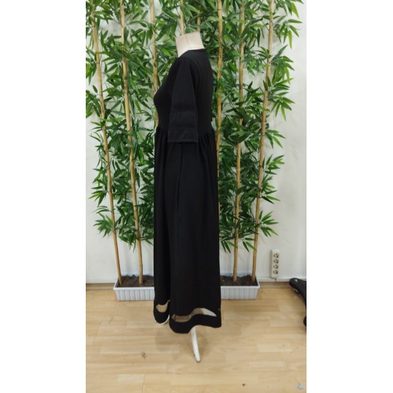 Kadın Kısa Kollu Bisiklet Yaka Tül Detaylı Janjan Krep Maksi Elbise, 32585 Kadın Kısa Kollu Bisiklet Yaka Tül Detaylı Janjan Krep Maksi Elbise, 32585