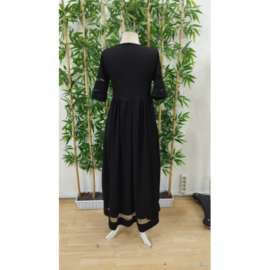 Kadın Kısa Kollu Bisiklet Yaka Tül Detaylı Janjan Krep Maksi Elbise, 32585 Kadın Kısa Kollu Bisiklet Yaka Tül Detaylı Janjan Krep Maksi Elbise, 32585