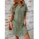 Kadın Kısa Kollu Yakalı önden Düğmeli Bürümcük Kısa Elbise, 32590