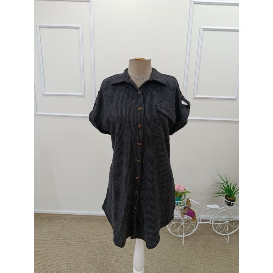 Kadın Kısa Kollu Yakalı önden Düğmeli Bürümcük Kısa Elbise, 32588 Kadın Kısa Kollu Yakalı önden Düğmeli Bürümcük Kısa Elbise, 32588