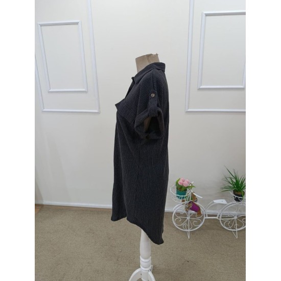 Kadın Kısa Kollu Yakalı önden Düğmeli Bürümcük Kısa Elbise, 32588 Kadın Kısa Kollu Yakalı önden Düğmeli Bürümcük Kısa Elbise, 32588