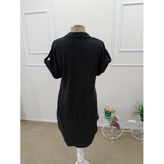 Kadın Kısa Kollu Yakalı önden Düğmeli Bürümcük Kısa Elbise, 32588 Kadın Kısa Kollu Yakalı önden Düğmeli Bürümcük Kısa Elbise, 32588