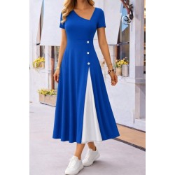 Kadın Kısa Kollu Asimetrik Yakalı Düğme Detaylı Midi Viskon Elbise , 32600 Kadın Kısa Kollu Asimetrik Yakalı Düğme Detaylı Midi Viskon Elbise , 32600