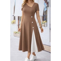 Kadın Kısa Kollu Asimetrik Yakalı Düğme Detaylı Midi Viskon Elbise , 32599 Kadın Kısa Kollu Asimetrik Yakalı Düğme Detaylı Midi Viskon Elbise , 32599