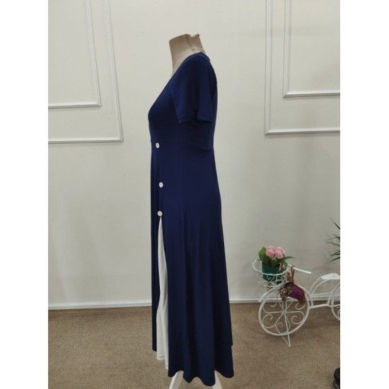 Kadın Kısa Kollu Asimetrik Yakalı Düğme Detaylı Midi Viskon Elbise , 32598