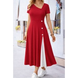 Kadın Kısa Kollu Asimetrik Yakalı Düğme Detaylı Midi Viskon Elbise , 32597 Kadın Kısa Kollu Asimetrik Yakalı Düğme Detaylı Midi Viskon Elbise , 32597