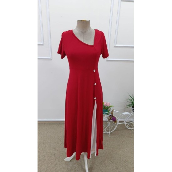 Kadın Kısa Kollu Asimetrik Yakalı Düğme Detaylı Midi Viskon Elbise , 32597 Kadın Kısa Kollu Asimetrik Yakalı Düğme Detaylı Midi Viskon Elbise , 32597