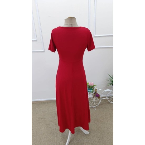 Kadın Kısa Kollu Asimetrik Yakalı Düğme Detaylı Midi Viskon Elbise , 32597 Kadın Kısa Kollu Asimetrik Yakalı Düğme Detaylı Midi Viskon Elbise , 32597