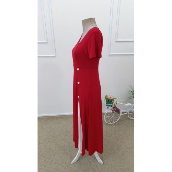 Kadın Kısa Kollu Asimetrik Yakalı Düğme Detaylı Midi Viskon Elbise , 32597 Kadın Kısa Kollu Asimetrik Yakalı Düğme Detaylı Midi Viskon Elbise , 32597