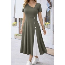 Kadın Kısa Kollu Asimetrik Yakalı Düğme Detaylı Midi Viskon Elbise , 32596 Kadın Kısa Kollu Asimetrik Yakalı Düğme Detaylı Midi Viskon Elbise , 32596