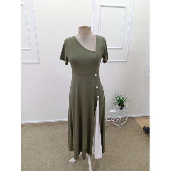 Kadın Kısa Kollu Asimetrik Yakalı Düğme Detaylı Midi Viskon Elbise , 32596 Kadın Kısa Kollu Asimetrik Yakalı Düğme Detaylı Midi Viskon Elbise , 32596