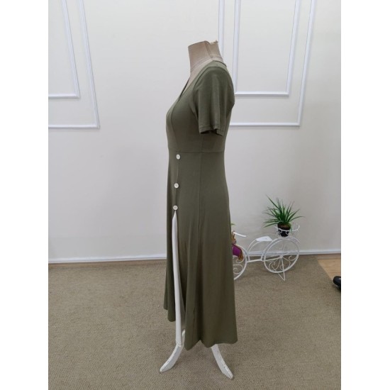 Kadın Kısa Kollu Asimetrik Yakalı Düğme Detaylı Midi Viskon Elbise , 32596 Kadın Kısa Kollu Asimetrik Yakalı Düğme Detaylı Midi Viskon Elbise , 32596