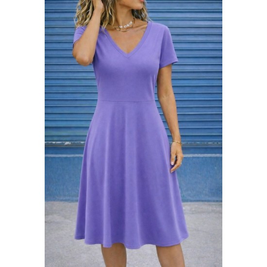 Kadın Kısa Kollu V Yakalı Kiloş Midi Viskon Elbise , 32609