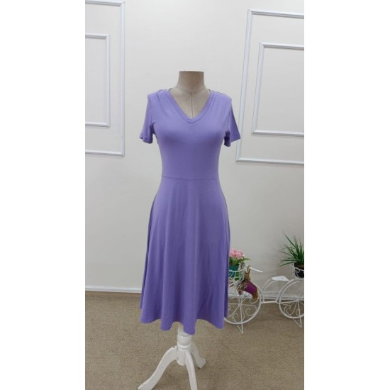 Kadın Kısa Kollu V Yakalı Kiloş Midi Viskon Elbise , 32609