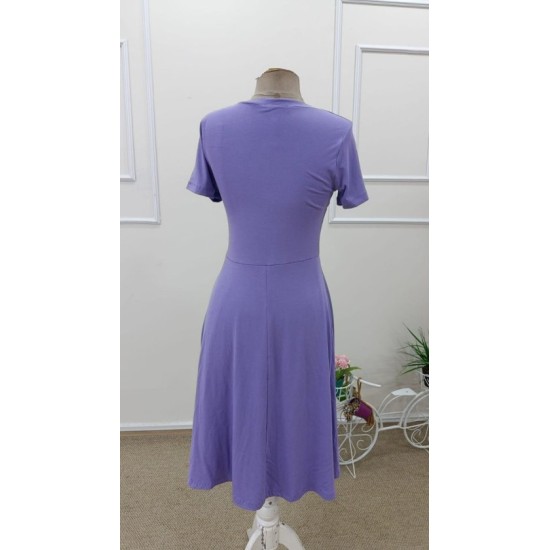 Kadın Kısa Kollu V Yakalı Kiloş Midi Viskon Elbise , 32609