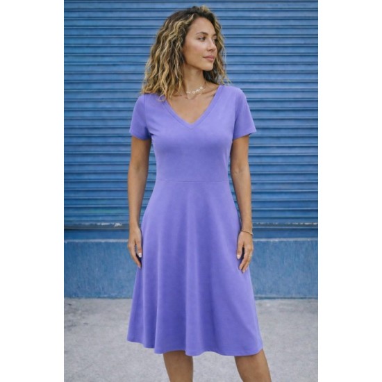 Kadın Kısa Kollu V Yakalı Kiloş Midi Viskon Elbise , 32609