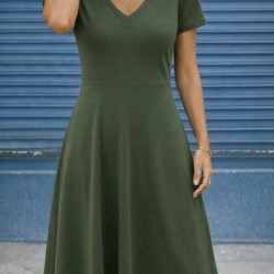 Kadın Kısa Kollu V Yakalı Kiloş Midi Viskon Elbise , 32608 Kadın Kısa Kollu V Yakalı Kiloş Midi Viskon Elbise , 32608