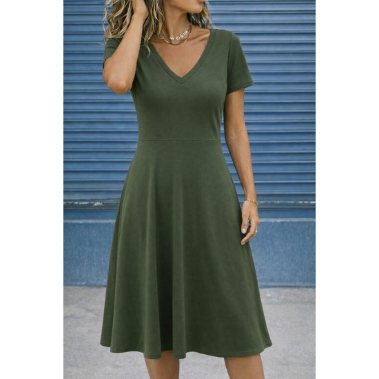 Kadın Kısa Kollu V Yakalı Kiloş Midi Viskon Elbise , 32608