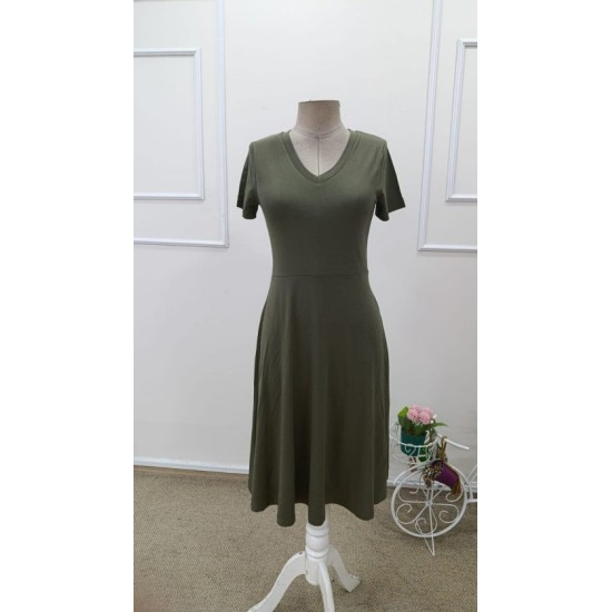 Kadın Kısa Kollu V Yakalı Kiloş Midi Viskon Elbise , 32608