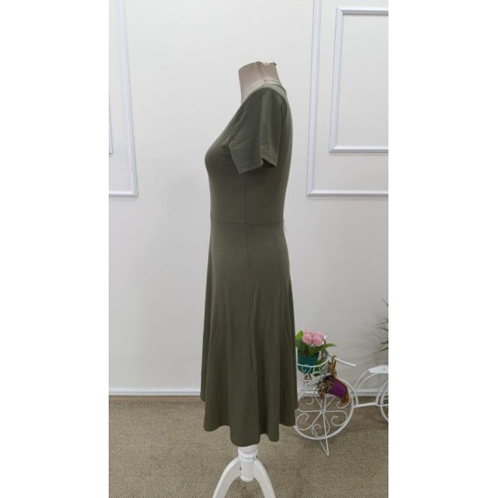 Kadın Kısa Kollu V Yakalı Kiloş Midi Viskon Elbise , 32608