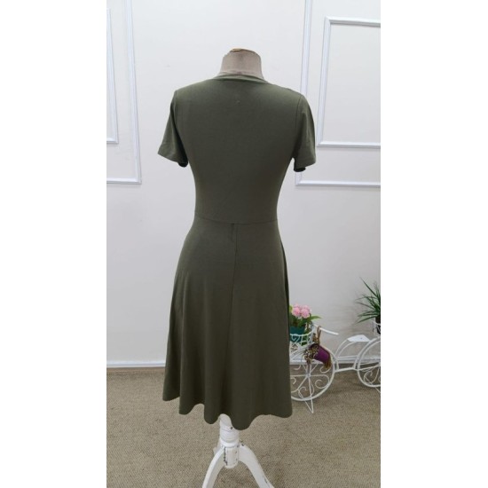 Kadın Kısa Kollu V Yakalı Kiloş Midi Viskon Elbise , 32608