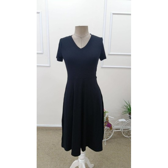 Kadın Kısa Kollu V Yakalı Kiloş Midi Viskon Elbise , 32606